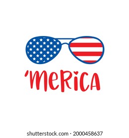 Happy 4th of July in fun red and blue letters with American flag and stars text vector graphic