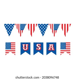 Happy 4th July in fun red and blue cartoon element of American flag and stars text vector graphics