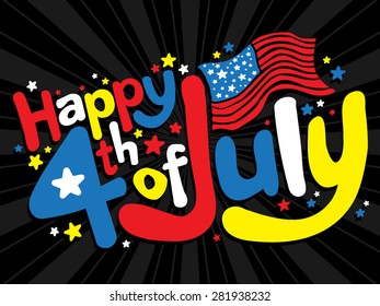 Happy 4th of July fun text vector graphic