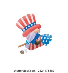 Happy 4th of July Gnome and firework watercolor vector Illustration