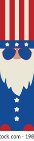 Happy 4th of July Gnome with sunglasses. Patriotic porch sign vertical design. American flag gnome vector illustration.