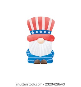 Happy 4th of July Gnome watercolor vector Illustration