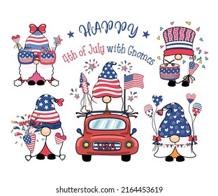 
happy 4th of July with gnomes designed in doodle style red