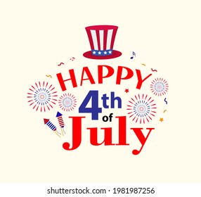 Happy 4th july greeting card, poster. American Independence Day template for your design. Vector illustration.