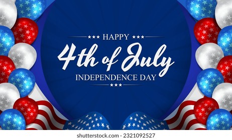 Happy 4th of July greeting Card 2023 with usa waving flag vector background illustration for banner, poster, social media feed, Happy Independence Day united states of america background