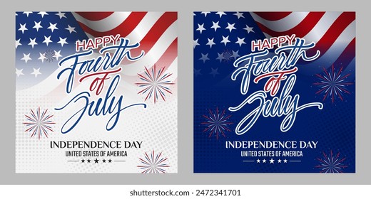 Happy 4th of July greeting, set of abstract backgrounds, fourth july, for sale, banner, posters, cover design templates, social media wallpaper stories