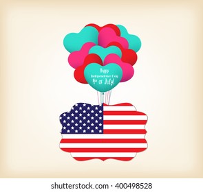 happy 4th of July greetings with balloons fly