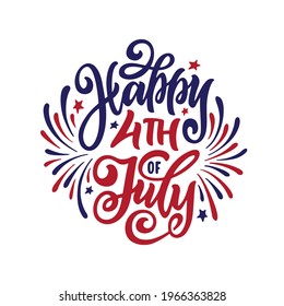 Happy 4th of July hand drawn lettering. American Independence day calligraphy. Vector illustration.