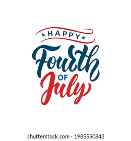 Happy 4th of July handwritten text isolated on white background. Vector illustration. Modern brush ink calligraphy, lettering for Independence Day in USA as greeting card, banner, poster, logo