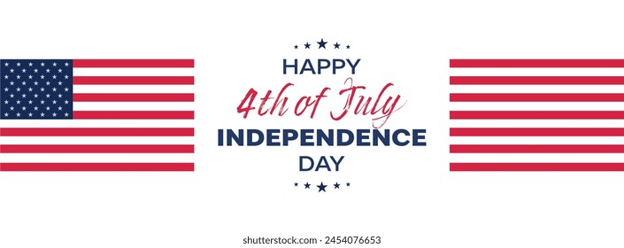 Feliz 4 de julio Anuncio de cabecera. Feliz Día de la Independencia. Felicidades por el feriado federal en Estados Unidos. Anuncio con la bandera nacional de Estados Unidos.