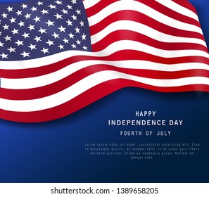 Happy 4th of July holiday banner. American Independence Day Party poster or flyer on navy blue background. July Fourth. Greeting card. space for text. Vector illustration.