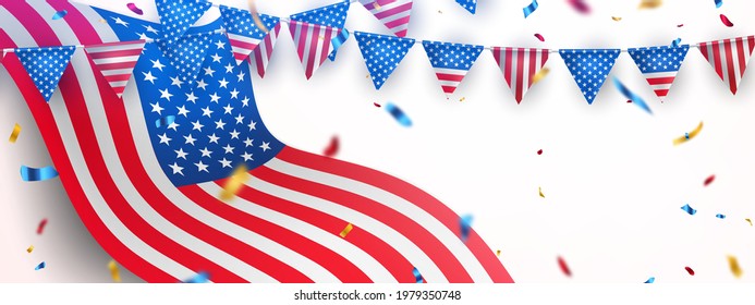 Happy 4th of July holiday banner. USA Independence Day Celebration background.
