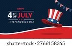 Happy 4th of July Independence Day Banner with Patriotic Hat and Flags