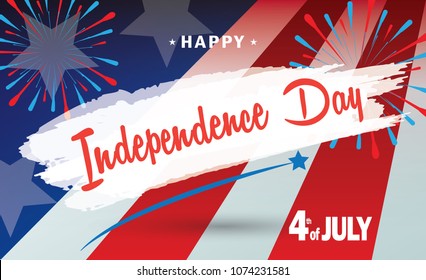 Happy 4th of JULY Independence Day, greeting card, poster banner, fireworks, patriotic, american flag color. Vector Template. 2023 National Holiday, celebration festival Event invitation, sign, flyer