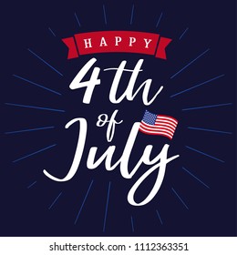 Happy 4th of July, Independence Day of USA lettering design. Happy Independence Day United States of America vector calligraphic blue background. Fourth of July sale illustration
