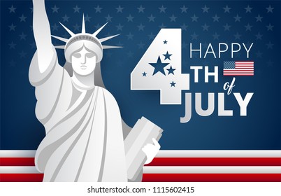 Happy 4th of July Independence Day USA blue background with the United States flag. 4th of July USA independence day celebration vector illustration