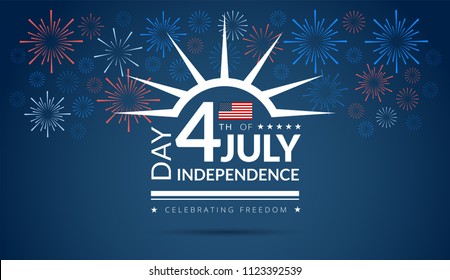 Happy 4th of July Independence Day USA blue background with the United States flag, fireworks, 4th of July typography - vector illustration