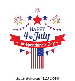 Happy 4th July, Independence Day with fire works, american Flag, star, with the typography "happy 4th July Independence Day" can use to be bandage, t-shirt design,  brochure, banner and pin.