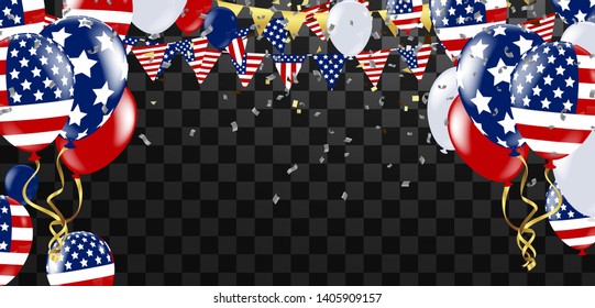 Happy 4th of July Independence Day USA blue background with the United States flag. 4th of July USA independence day
