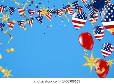 Happy 4th of July Independence Day USA blue background with the United States flag. 4th of July USA independence day