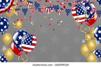 Happy 4th of July Independence Day USA blue background with the United States flag. 4th of July USA independence day