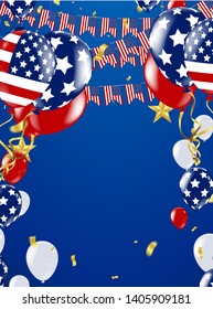 Happy 4th of July Independence Day USA blue background with the United States flag. 4th of July USA independence day