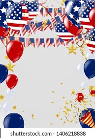 Happy 4th of July Independence Day USA blue background with the United States flag. 4th of July USA independence day