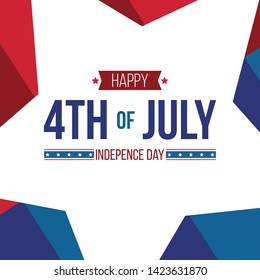 Happy 4th of July, Independence day on a big white stars. With red and blue background. Ready to use in flyers, posters, social media and decorations.