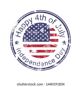 Happy 4th of July, Happy Independence Day stamp, USA American grunge rubber stamp with USA flag, isolated on white background, vector illustration.