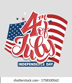 Happy 4th of July - Independence Day of USA - cute hand drawn doodle lettering postcard. Lettering template for poster, banner, web, t-shirt design. 