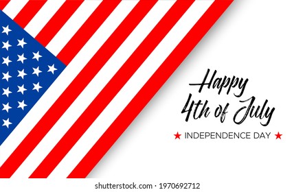 Happy 4th of July, Independence Day, Handwritten Text With USA National Flag and Stars, Isolated on White Background. Vector Illustration