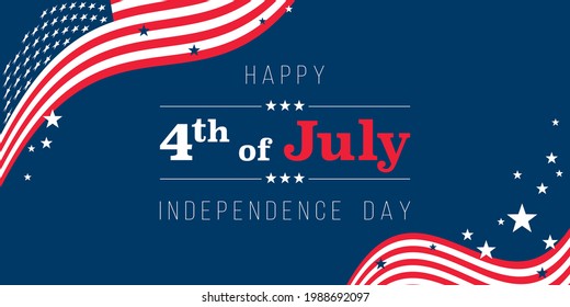 Happy 4th of July Independence day banner with stars and flag. American flag ribbon corner border vector illustration for USA Independence Day 4th of July holiday sale banner, celebration poster.