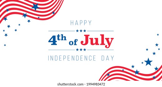 Happy 4th of July Independence day banner with stars and flag. American flag ribbon corner border vector illustration for USA Independence Day 4th of July holiday sale banner, celebration poster.