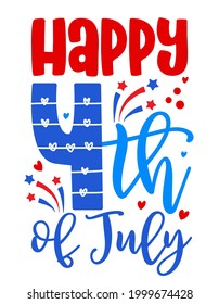 Happy 4th of July - Happy Independence Day July 4th lettering design illustration. Good for advertising, poster, announcement, invitation, party, greeting card, banner, gifts, printing press.