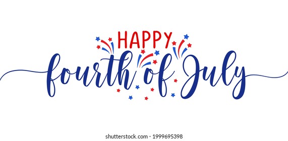 Happy 4th of July - Happy Independence Day July 4th lettering design illustration. Good for advertising, poster, announcement, invitation, party, greeting card, banner, gifts, printing press.