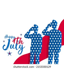 Happy 4th of july, independence day USA, American patriot soldier army salute poster banner vector