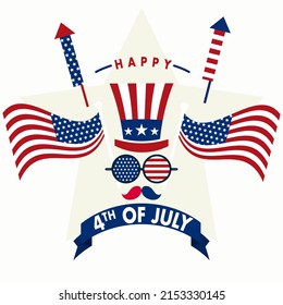 Happy 4th of july, independence day USA America holiday American flag firework uncle sam hat graphic