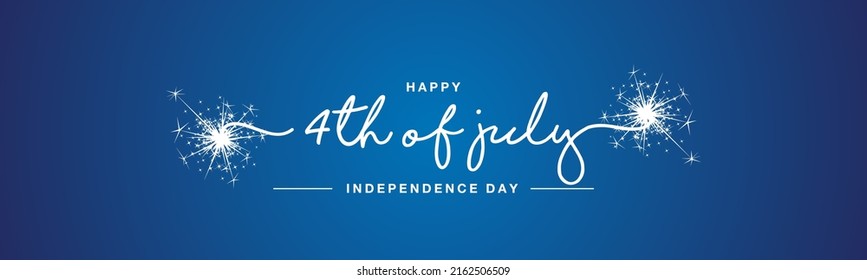 Happy 4th of july Independence day handwritten typography sparkle firework text USA blue background banner