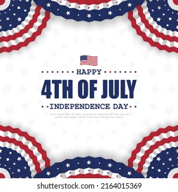 Happy 4th of July, independence day with patriotic bunting and star pattern on white background, vector template for banner, flyer, greeting card, poster.