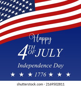 Happy 4th of July Independence Day background with waving US national flag, stars and stripes. Happy fourth of July. Template for USA Independence Day greeting card. Vector illustration.