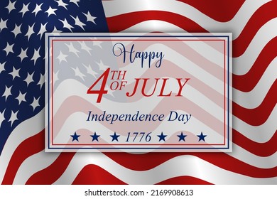 Happy 4th of July Independence Day background with waving US national flag, stars and stripes. Happy fourth of July. Template for USA Independence Day greeting card. Vector illustration.