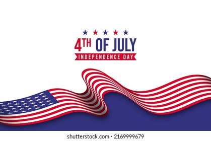 Happy 4th of july independence day USA flag wave celebration banner design vector blue and white background illustration.