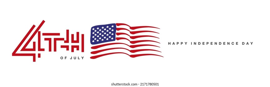 Happy 4th of July Independence Day modern abstract typography lettering with USA United States handwritten flag white background banner