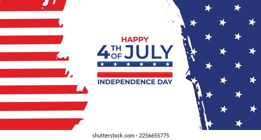 Happy 4th of July Independence Day greeting card with american flag brush stroke background and hand lettering text design. Vector illustration.