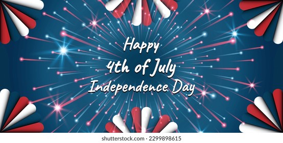 Happy 4th of July independence day with fireworks, abstract element decoration on blue background