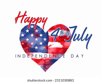 Happy 4th of July Independence Day vector banner with heart of American flag. Banner illustration for USA Independence Day 4th of July holiday, celebration poster with heart flag