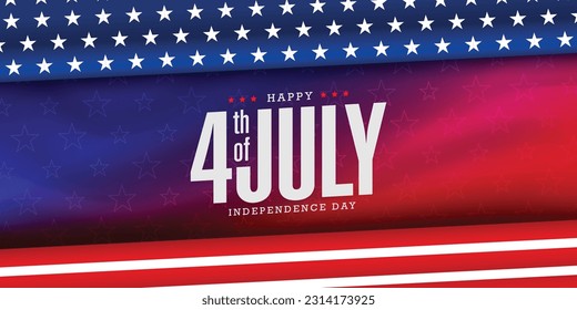 Happy 4th of July independence day modern greeting background with red and blue color, star and stripe banner, template, and poster illustration.