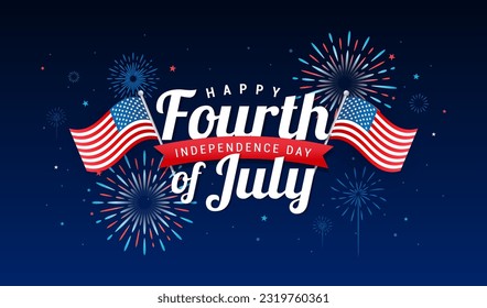 Happy 4th of July, Independence day banner vector illustration. Fireworks celebrations in the night sky