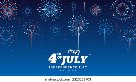 Happy 4th of July, Independence day vector illustration. Beautiful fireworks celebrations in the night starry sky