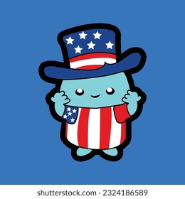 happy 4th of july independence day cute animal with america hat sticker